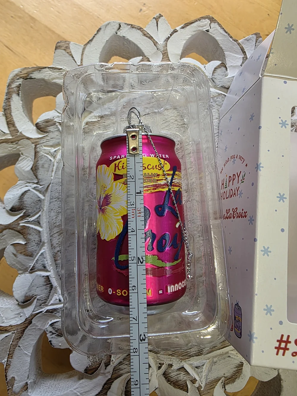 LaCroix Hi-Biscus sparkling water glass ornament